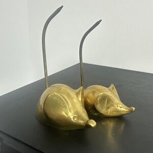 Vtg Pair Mid Century Brass Mouse Paper Weight Made In Hong Kong Pointed Tail